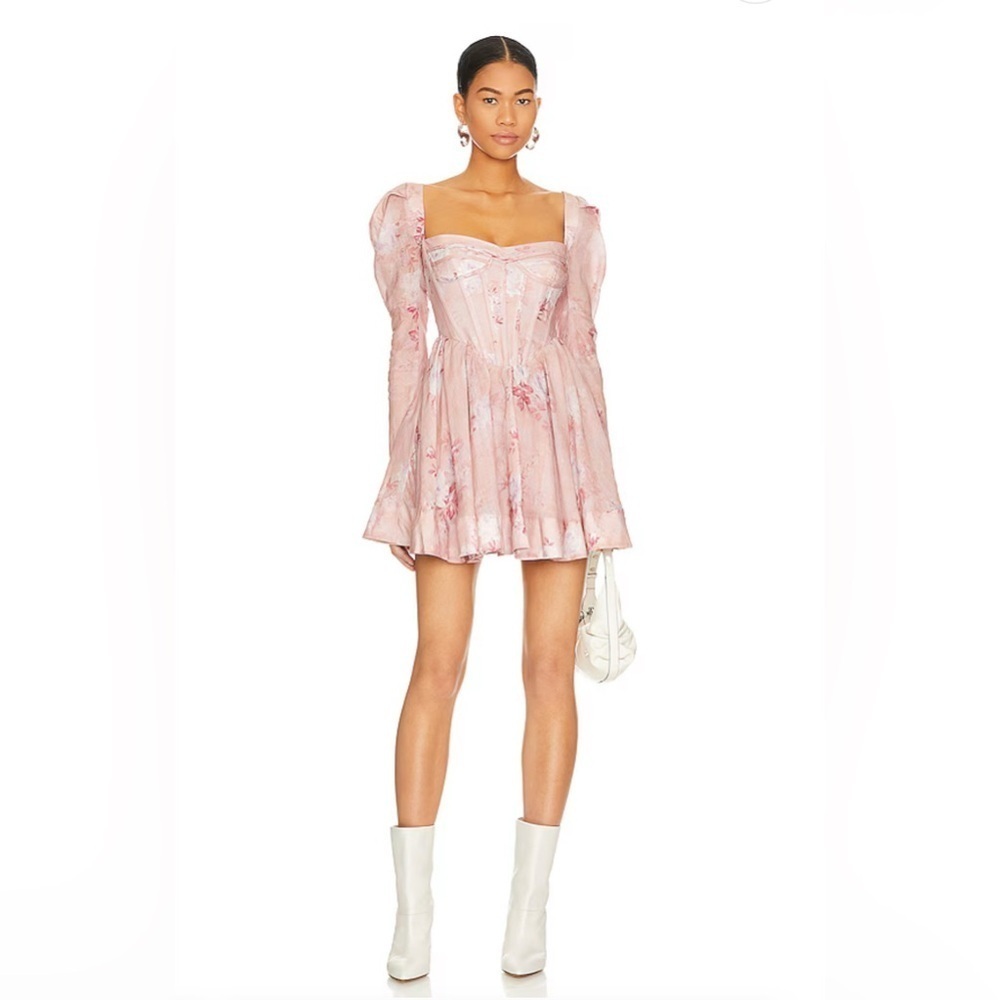 Bardot Evermore Corset Mini Dress in Soft Pink Floral Size 6